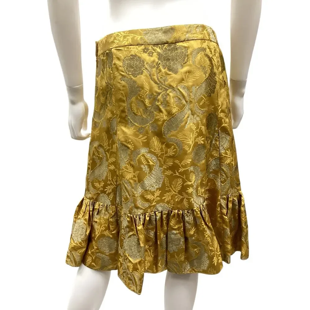 Elevenses Anthropologie Skirt Women’s Size M Silk Blend Jacquard Golden Yellow